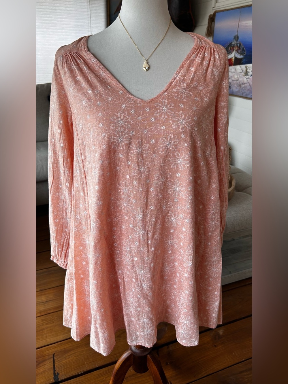 Sadie & Sage Peach Floral Open Back Boho Mini Dress S